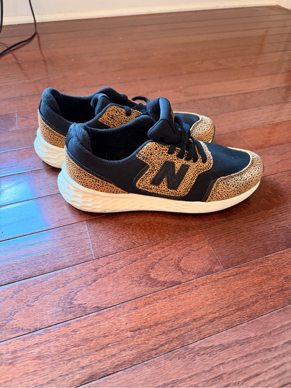 New Balance Black with Tan Leopard Print Running Shoes
